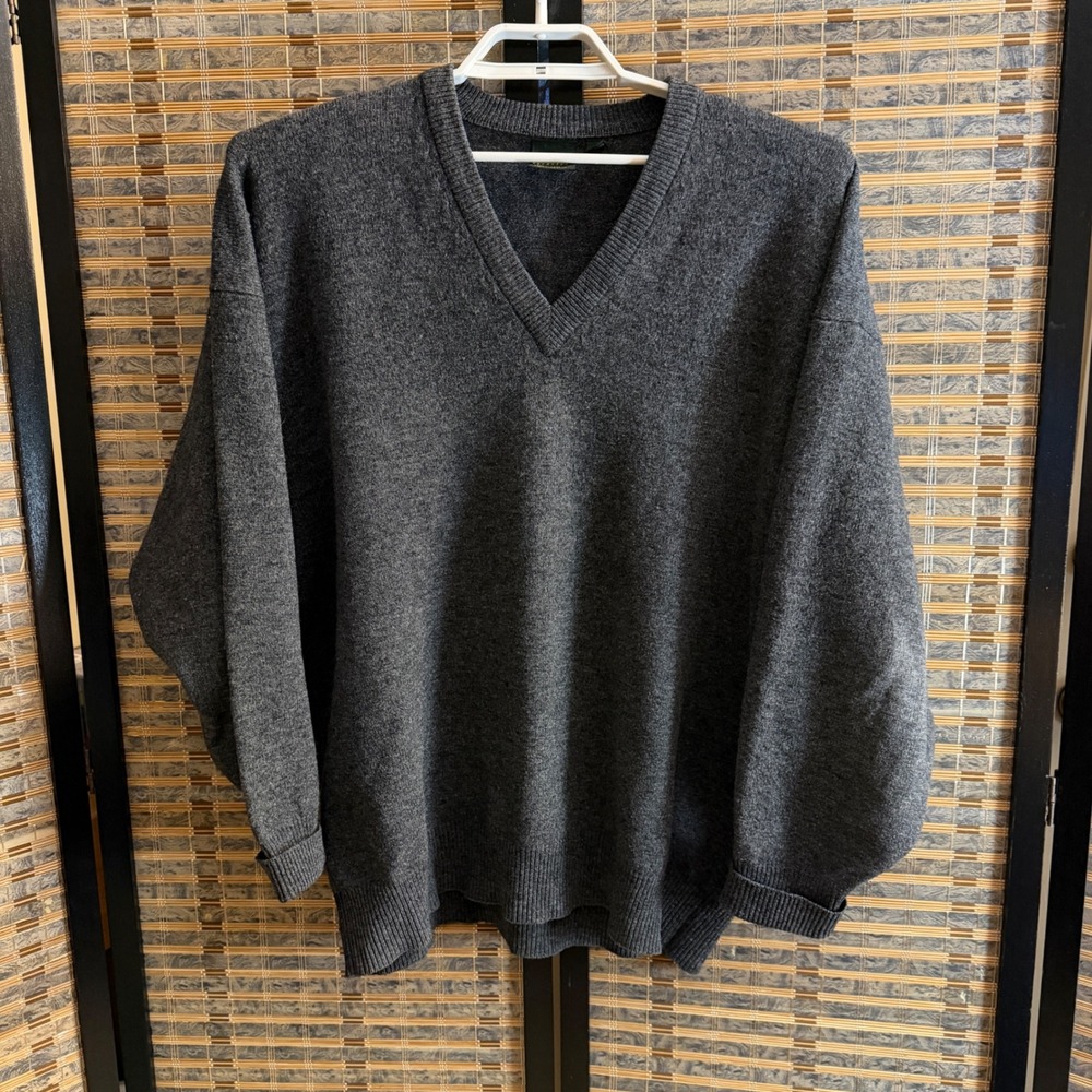Nordstrom Sweater Mens XXL Charcoal Grey 100% Lambswool V-Neck Knit Pullover